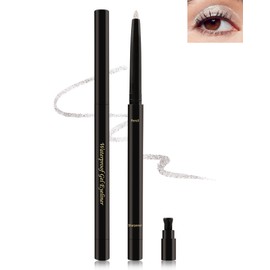 White Glitter Eyeliner Pencil, Waterproof Smudge-Proof Long-Stay Retractable Eyeliner Pen, Cream Gel Eyeliner Waterline with Sharpener, Shimmer Highlighter Brightener Eye Liner Makeup Stick for Women