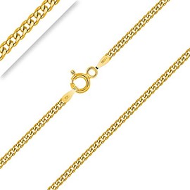 PLANETYS - Flat Curb Chain Diamond-Coated 925 Sterling Silver 18 Carat Gold-Plated Chain Necklace - 2 mm Wide Various Lengths: 40-45-50-55-60-65-70 cm, Sterling Silver, Diamond