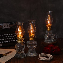 Yexiya 12 Set Vintage Glass Kerosene Lamp Rustic Oil Lamp Lantern Chamber Oil Clear Kerosene Hurricane with 6.6 ft Extra Wick for Indoor Use Lighting Decor Emergency (Retro Style)