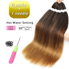 Pre Stretched Braiding Hair Ombre Brown Braiding Hair Extensions for Braids 26 Inch 6 Packs Yaki Textured Crochet Synthetic Hair Hot Water Setting Crochet Extensions (26 Inches, 1B-30-27#)