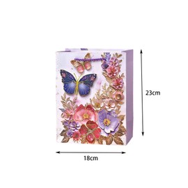DWUENT 18x23cm Foiled Butterfly Gift Bags - Large Purple & Pink Present Totes with Floral Art (55g)