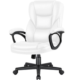 JUMMICO Executive Office Chair High Back Managerial Home Desk Chair, Adjustable Swivel Computer PU Leather Chair with Lumbar Support (White)