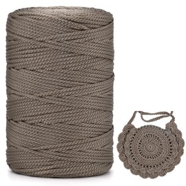 Corde Macramé, Polyester Macrame Cord 3mm X 246yards, Corde Macramé, Braided Macrame Cord Polypropylene Silk Cord, Crochet Bag Polyester Yarn for Crocheting, Bag, Wall Hangings (Gray Brown, 1 Pcs)