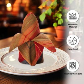 Urban Villa Cloth Napkins Cuisine Stripes 100% Cotton Absorbent Dinner Napkins Set of 12 20x20 Inches Red Multi Color Soft Durable Washable and Reusable Ideal for Everyday Use Wedding Parties Napkins