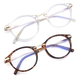 SOPHILY Round Reading Glasses Women Men Circle Readers Blue Light Blocker +2.00, Brown Tortoiseshell/Clear