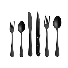 LAIION Black Silverware Set,24-Piece Stainless Steel Flatware Set,Kitchen Utensil Set Service for 4,Tableware Cutlery Set for Home and Restaurant, Dishwasher Safe Mirror Finish Cutlery Set