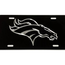 BLVD 3D Engraved Denver Broncos Car Tag Diamond Etched Black Aluminum License Plate