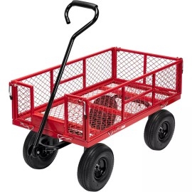 Unbranded 880 Lbs Garden Carts Yard Mesh Wagon Lawn Utility Cart Outdoor Steel Heavy Duty - Red