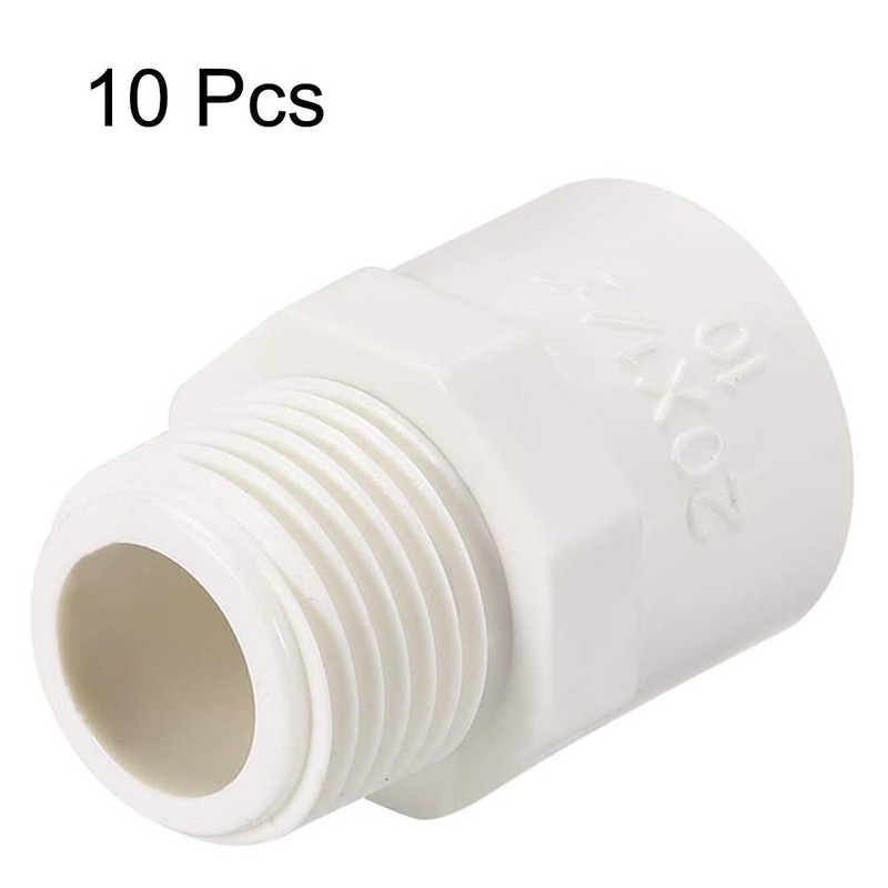 TOP-VIGOR 10Pcs PVC Pipe Fitting, 20mm Slip X G1/2 Male