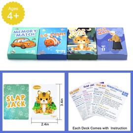 Card Games Old Maid, Go Fish, Slap Jack and Memory Classic Games - 4 Decks in 1 Pack, Fun Card Games for Kids Toddlers, Fun Kids Playing Cards, Easter Basket Stocking Stuffers for Boys and Girls