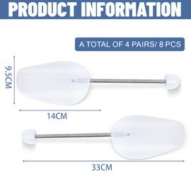 Solvant 4 Pairs of Shoe Stretchers, Shoe Stretchers Made of Plastic, Transparent, Adjustable Metal Spring, Shoe Stretcher for Men, White