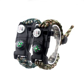 MansWill Set of 2 Adjustable Survival Bracelets, 7 Core Paracord, 20 in 1 Emergency Sports Gear Set, Outdoor Survival Kit with LED SOS Light, Compass, Rescue Whistle, Fire Starter for Wilderness