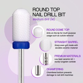 Pana Professional USA Ceramic White Round Top Large Barrel Bit Nail Drill (Grit: Medium) 3/32" Shank Size