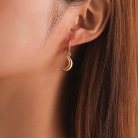 Allereya Vintage Crescent Moon Dangle Earrings Curved Moon Drop Earring Gold Moon Stud Earrings Fine Moon Earrings Jewelry for Women and Girls (Gold)