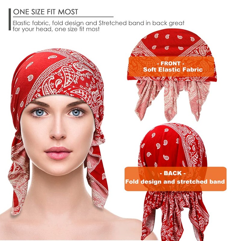 ASHILISIA 4 Pieces Women Chemo Hat Turban Beanie, Pre-Tied Headwraps