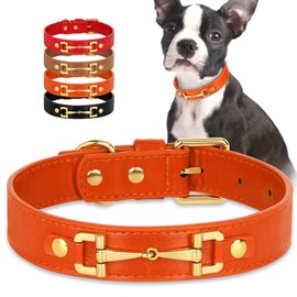 Beirui Orange Leather Dog Collars-Stylish Dog Collar with Quick Release Buckle-Luxury Sytle, Soft and Adjustable for Small Middle Large Dogs（Small Size）