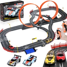 Boy Toys Gifts for 6 7 8-12 Years Old, Slot Car Race Track Sets with 4 Slot Cars, Battery or Electric Car Track for Boys, Dual Racing Game Lap Counter Circular Overpass Track Gifts for Kids