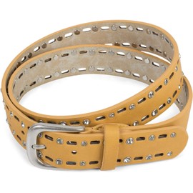 styleBREAKER 03010097 Women's Belt Plain with Oval Cutout Pattern and Rhinestones Belt Can Be Shortened, mustard