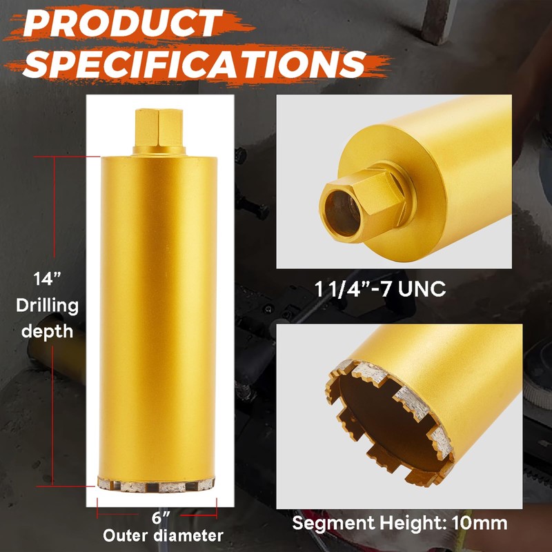DaduoRi 6 Inch Wet Core Drill Bit, 6" Diameter x