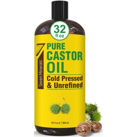 Seven Minerals Aceite De Ricino Puro Prensado En Frío - Botella Grande De 32 Fl Oz - Sin Refinar Y Sin Hexano - Aceite De Ricino Puro Para El Crecimie