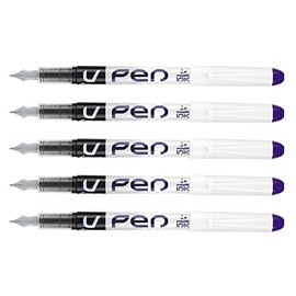 PILOT Pack of 5 Disposable Fountain Pens V-Pen Erasable Medium Nib Purple