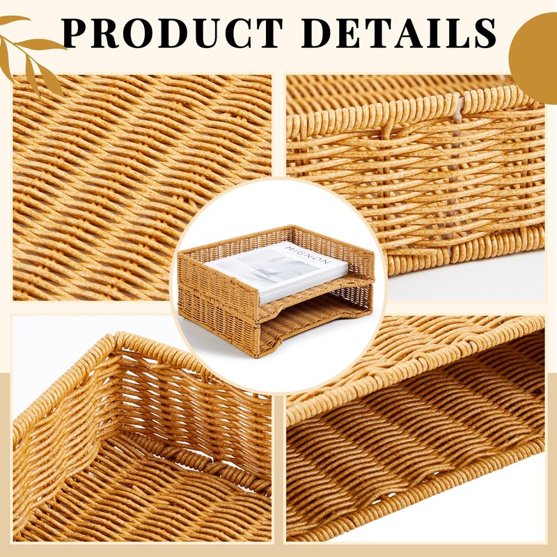 Yeaqee 2 Pcs Paper Tray Organizer for Desk Woven Letter