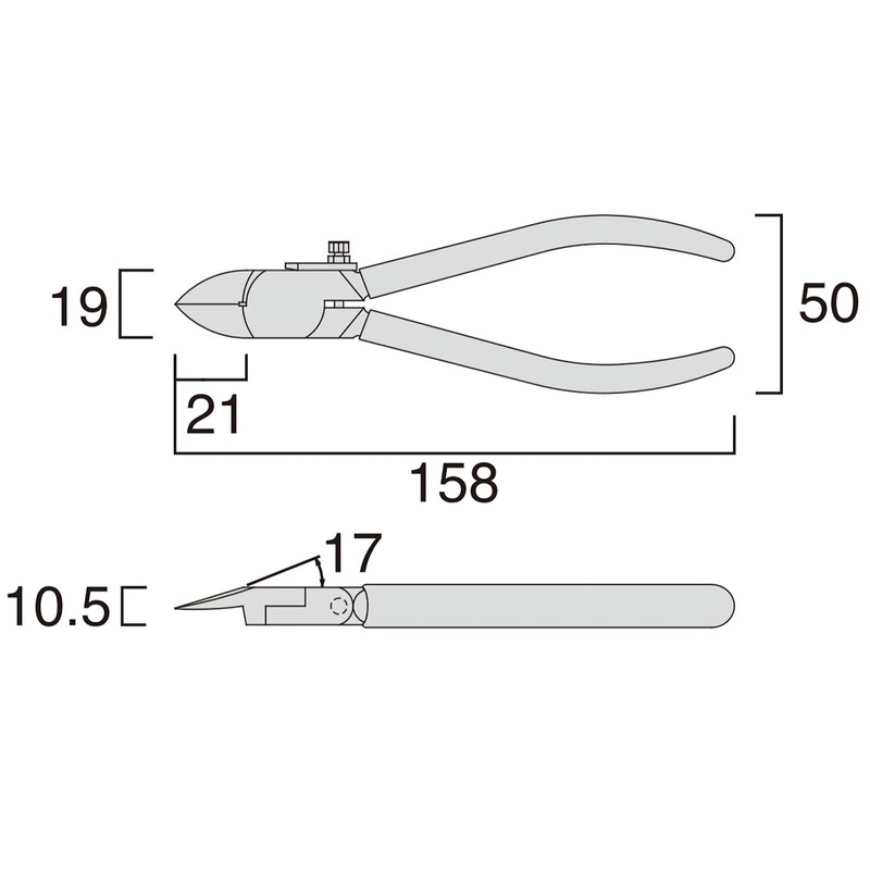 [フジ矢] プラスチックニッパ(ストレート刃・バネ付) 150mm 刃部鏡面仕上げで切れ味 90AS-150