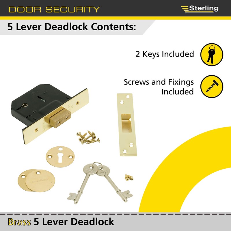 Sterling MLD525 2.5-inch/67mm 5-Lever Deadlock - Brass