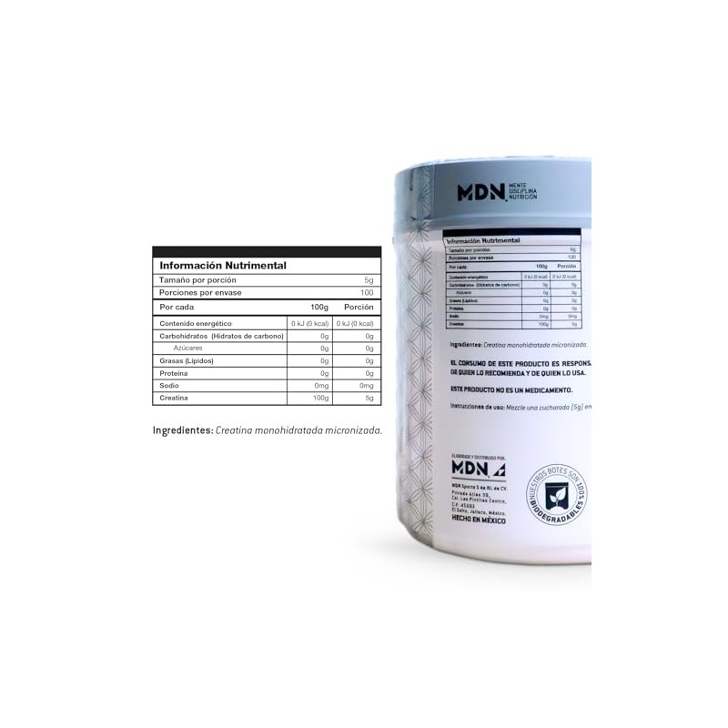 MDN SPORTS Creatina Monohidratada 100% | Pura 500g | 100