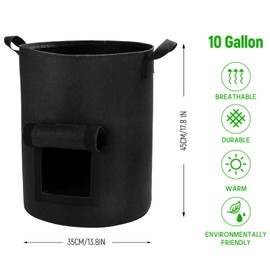 Lyincat 5 Pack 10 Gallon Potato Grow Bags with Flap and Handles, Heavy Duty Fabric Pots for Planting Potato, Carrots,Taro