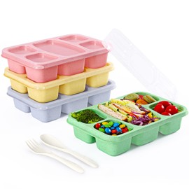 IVEETTY Bento Boxes Adult Lunch Containers 4 Pack, 5 Compartment Reusable Lunchable Containers for Kids, Stackable Snack Box With XXL Space for Sandwiches,Meal Prep for School, Work, and Travel