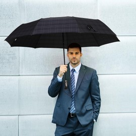 54 inch Large Compact Umbrella 3 Folding Umbrella for Rain Oversized Auto Open Close Travel Umbrella Vented Double Windproof Telescopic Umbrella (Checked(293))