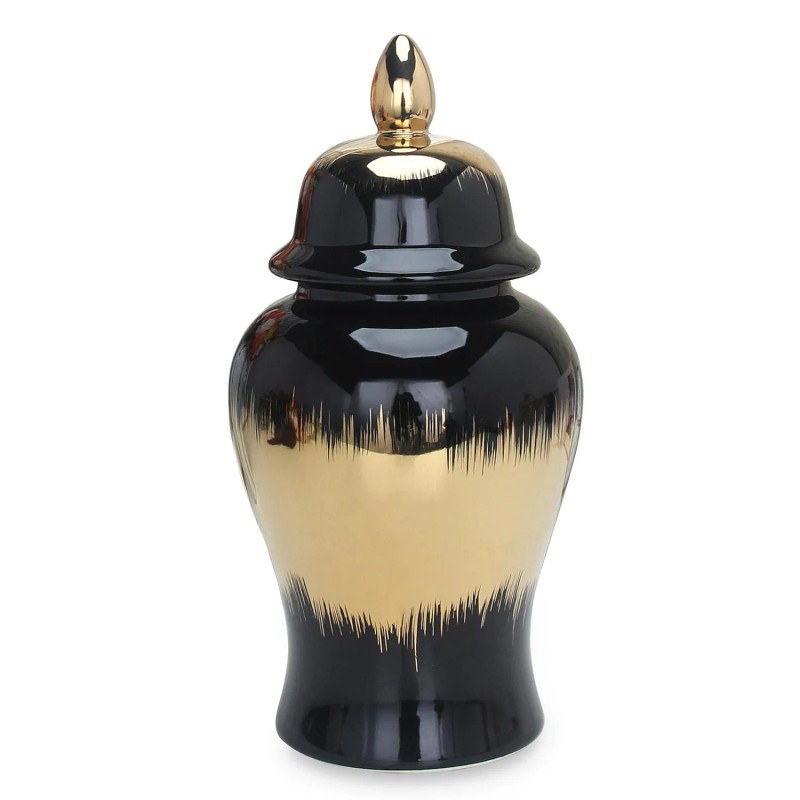 Homeroots 14" Black And Gold Abstract Urn Ceramic Ginger Jar
