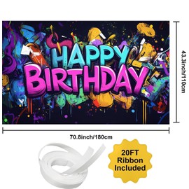 Neon Happy Birthday Banner Graffiti Art Birthday Party Decorations Colorful Graffiti Splash Paint for Kids Birthday Supplies Neon Birthday Backdrops