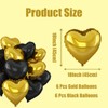 VGRDTW Heart Balloons, 12Pcs Black & Gold Heart Shaped Foil