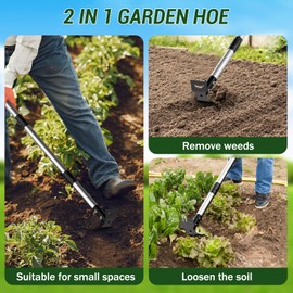 Ukiupop Long Handle Weed Puller Tool – 2-in-1 Handle Garden Hoe and Weed Rake, Hoe Garden Tool for Home Gardens, Lawns, and Yards