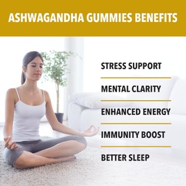 Siba Ashwagandha Gummies 250mg – Vegan Adaptogen with Root Extract for Stress, Calm, Sleep, Energy & Focus – Plant-Based, Non-GMO – 60 Count