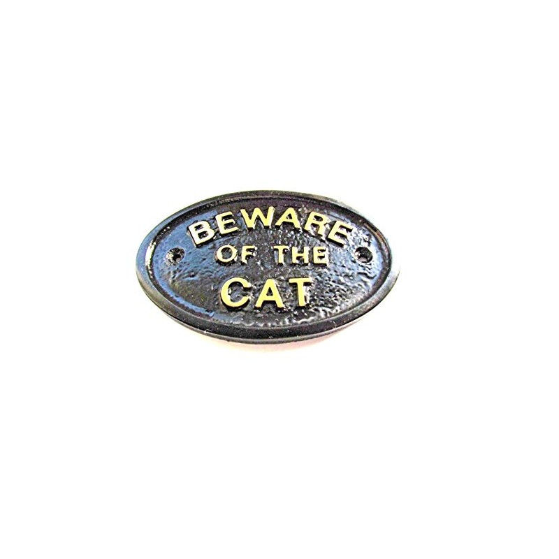 "Beware Of The Cat" Wall/Gate Plaque In Black With Gold