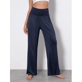 ODODOS Women's Wide Leg Palazzo Lounge Pants Light Weight Loose Comfy Casual Pajama Pants-32 inseam, Navy, Large