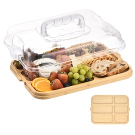 GLOKUUCA Charcuterie Board with Lid and Handle - Portable Cheese Board for Travel,Bamboo Cutting Board for Kitchen,Gifts for House Warming, Bridal Shower,Wedding(6 Compartment, White)