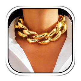 Evlry Chunky Choker Necklace Gold Cuba Link Hip Hop Necklaces Punk Necklace Chain for Women, Unit size, Metal, No Gemstone