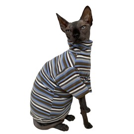 Vintage Stripes Sphynx Hairless Cats Shirt Cotton Cat Turtleneck Pet Clothes Kitten T-Shirts with Sleeves for Sphynx Cats (Storm, Small)
