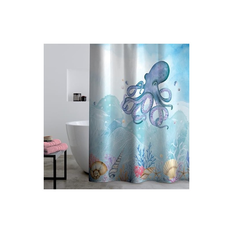 Catherine Lansfield Octopus 180x180cm Shower Curtain Panel Blue