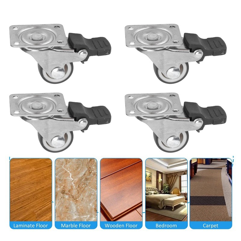 4Pcs Small Caster Wheels 1in Diameter Steel Rubber Rotating Locking