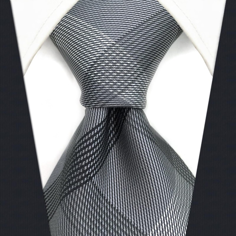 S1 SHLAX&WING Check Grey Men's Necktie 100% Silk, 3.1 x