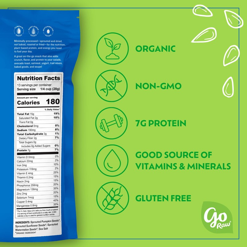 Go Raw Organic Sprouted Mixed Seeds, 13 oz, Unsalted, Keto,