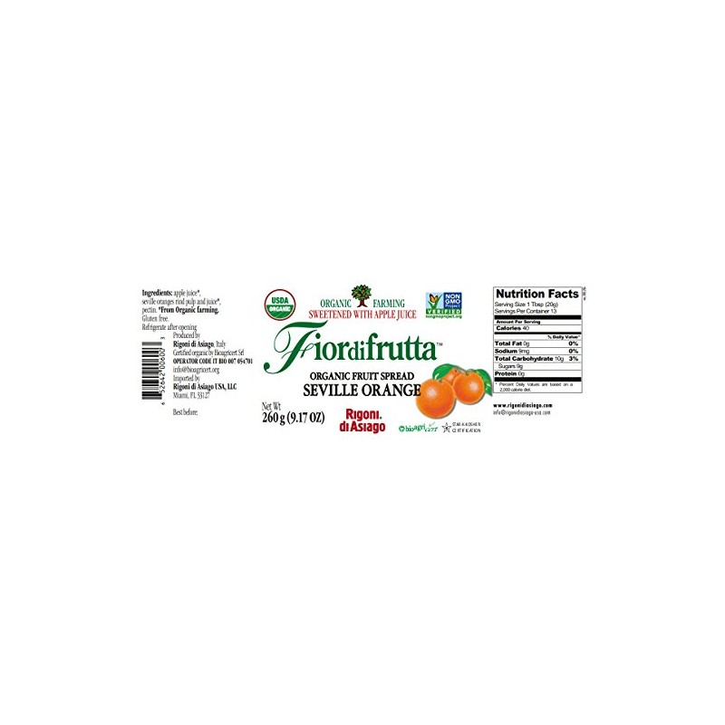 Rigoni di Asiago Fiordifrutta Organic Fruit Spread, Seville Orange, 6