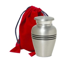 THE ASCENT MEMORIAL Small Cremation Urns for Funeral Remains Ashes of Men Women - Tri-Band Pewter Finished Mini Keepsake urn for Sacred Remains - Velvet Carry Bag - Paper Funnel - Gift Box