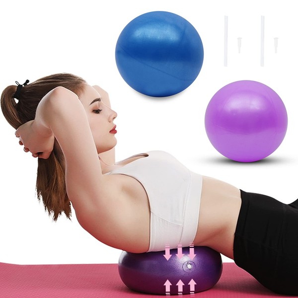 KYYLZ 2 Pieces Yoga Pilates Mini Exercise Ball, Gymnastic Balls, 17-25 cm Yoga Fitness Ball, Small Gymnastics Ball, for Abdominal and Shoulder Exercises, Rehabilitation Exercises, Blue and Purple