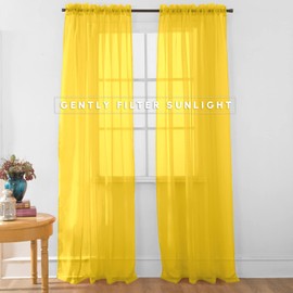 Elegant Comfort 2-Piece Sheer Panel with 2inch Rod Pocket - Window Curtains 40-inch Width X 84-inch Length, Neon Yellow